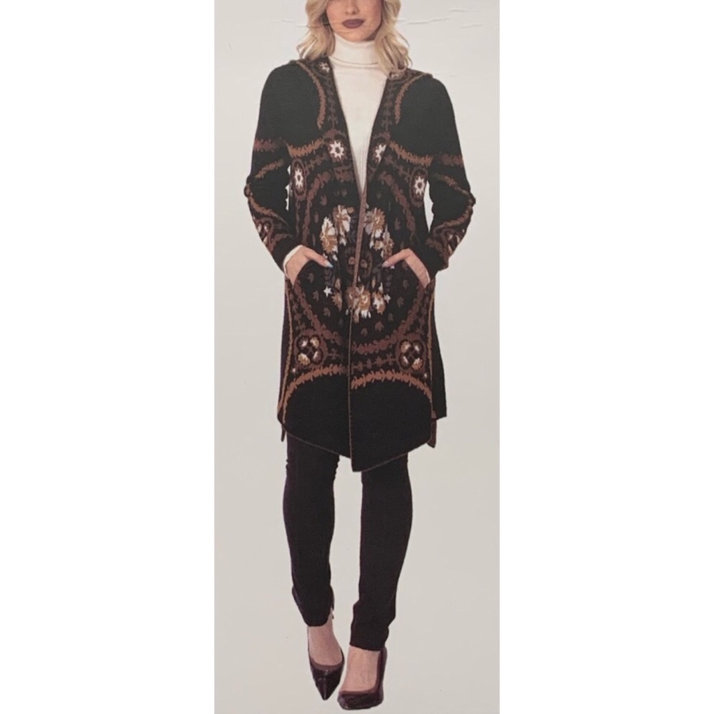 Maxsport hooded floral design open cardigan duster
